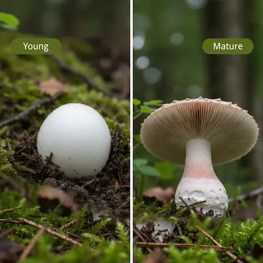 Death Cap mushroom showing dangerous characteristics